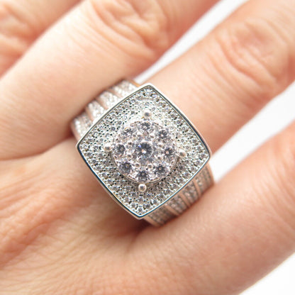 925 Sterling Silver C Z Square Signet Ring Size 9.5