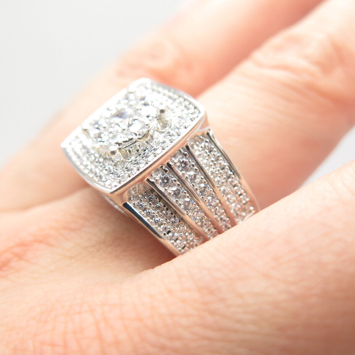 925 Sterling Silver C Z Square Signet Ring Size 9.5