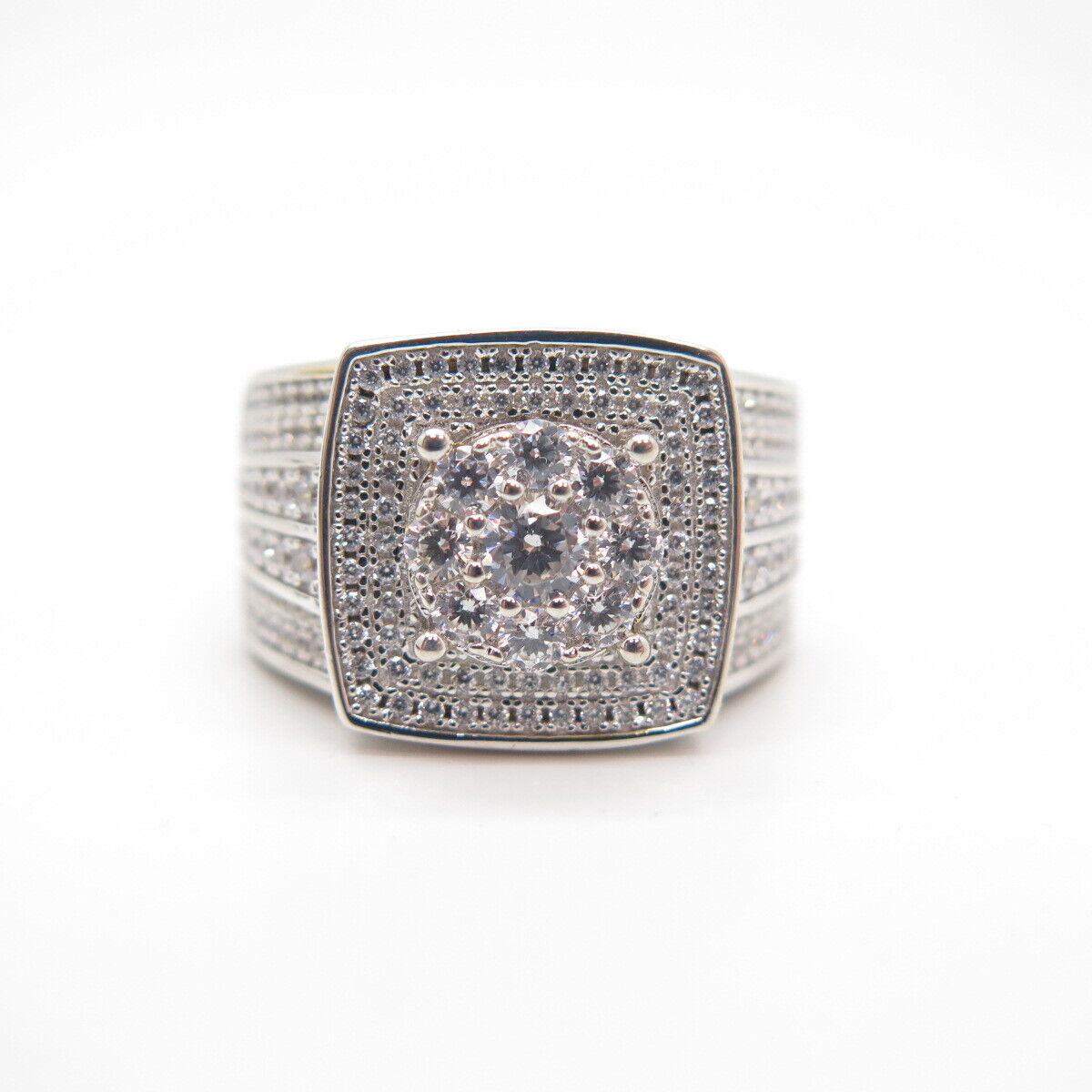 925 Sterling Silver C Z Square Signet Ring Size 9.5