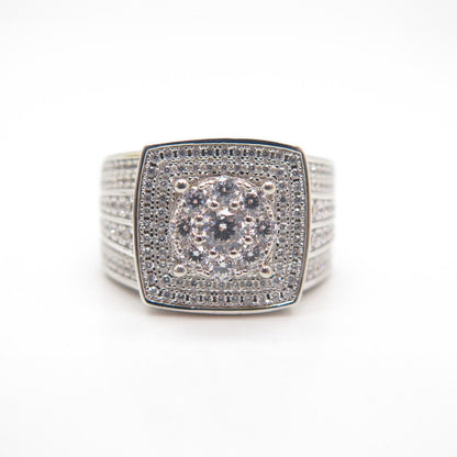 925 Sterling Silver C Z Square Signet Ring Size 9.5