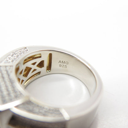 925 Sterling Silver C Z Square Signet Ring Size 9.5