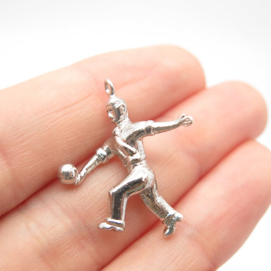 925 Sterling Silver Antique Bowling Man Charm Pendant