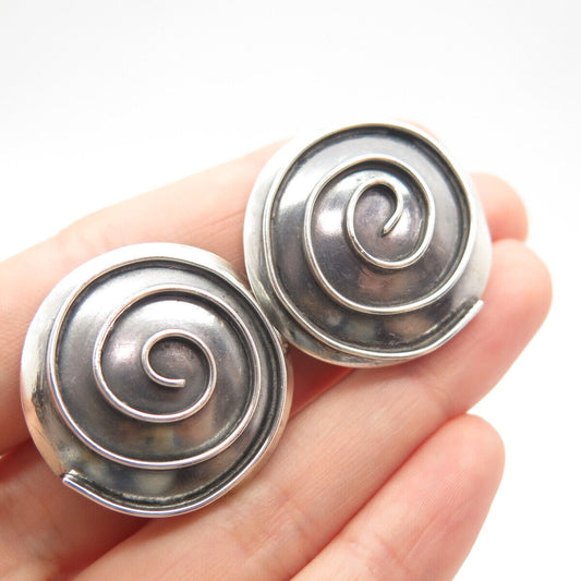 925 Sterling Silver Vintage Swirl Round Clip On Earrings