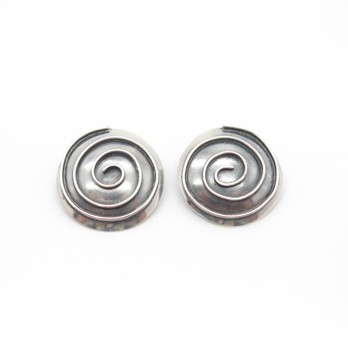 925 Sterling Silver Vintage Swirl Round Clip On Earrings