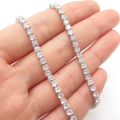 925 Sterling Silver C Z Round Link Chain Necklace 19"