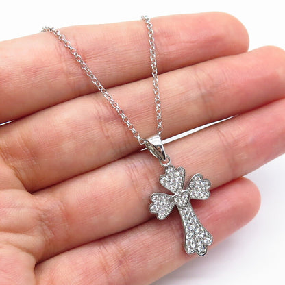 925 Sterling Silver C Z Cross Pendant Rolo Chain Necklace 18"