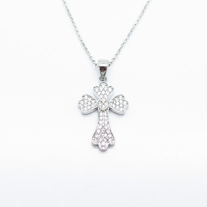 925 Sterling Silver C Z Cross Pendant Rolo Chain Necklace 18"