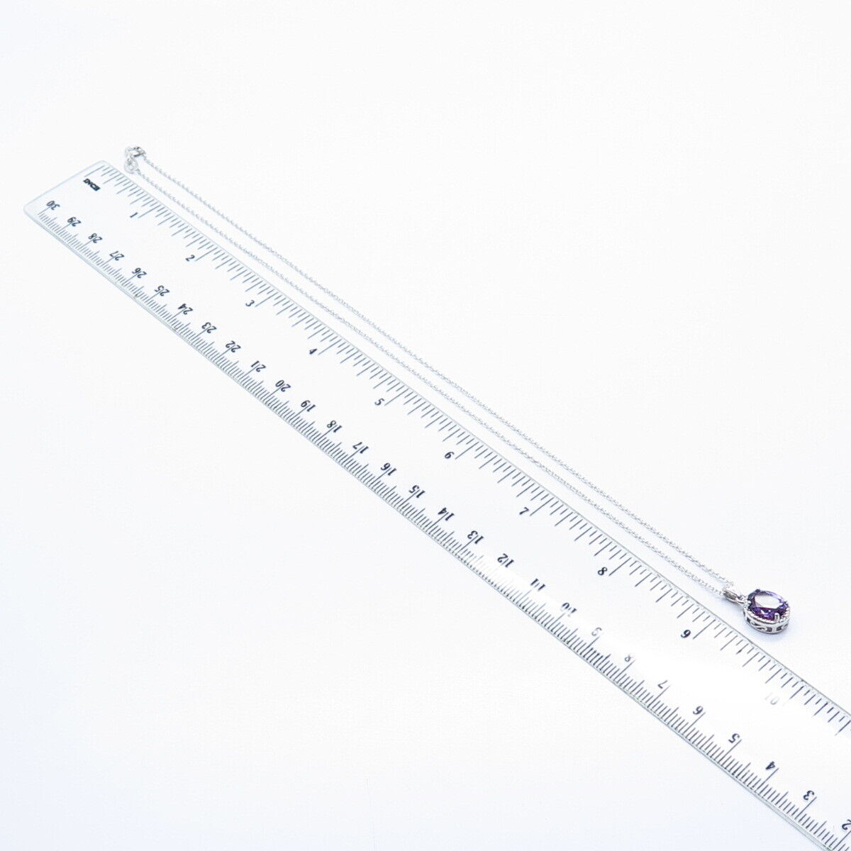 925 Sterling Silver Amethyst-Tone C Z Pendant Rolo Chain Necklace 18"