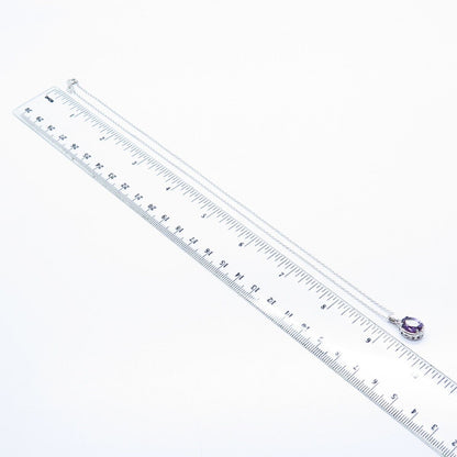 925 Sterling Silver Amethyst-Tone C Z Pendant Rolo Chain Necklace 18"