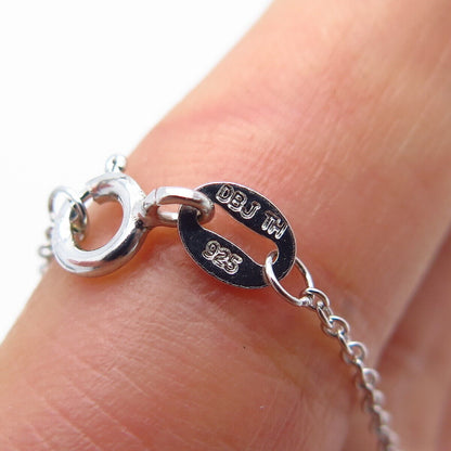 925 Sterling Silver Amethyst-Tone C Z Pendant Rolo Chain Necklace 18"