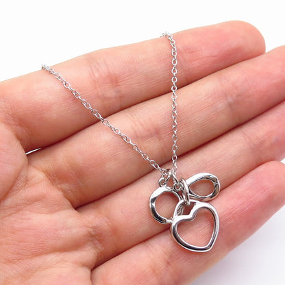 925 Sterling Silver Heart Lock Round & Teardrop Charms Rolo Chain Necklace 17"