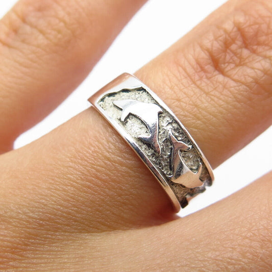 925 Sterling Silver Vintage Shube Fish Band Ring Size 5