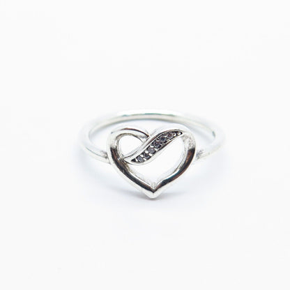 925 Sterling Silver Pandora C Z Twisted Open Heart Ring Size 6