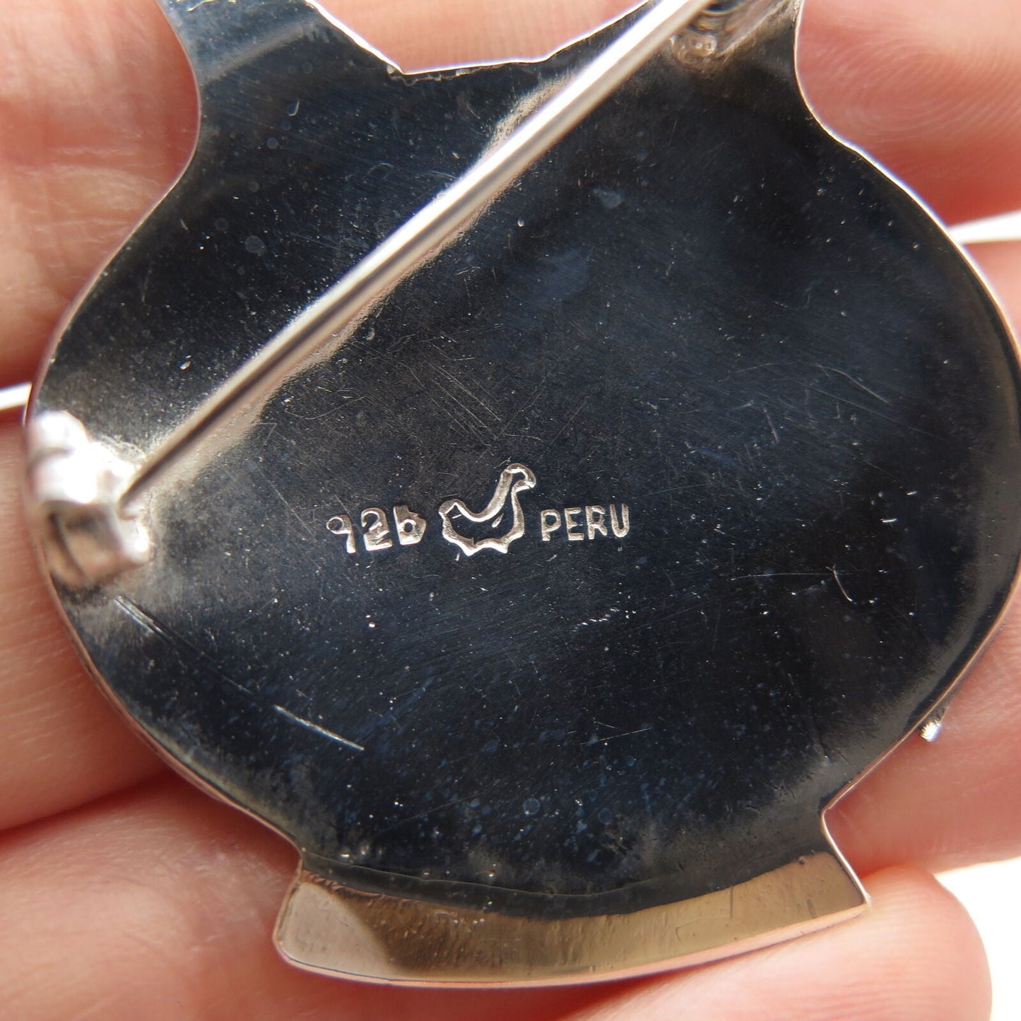 925 Sterling Silver Vintage Peru Tribal Pin Brooch