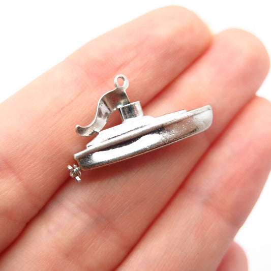 925 Sterling Silver Vintage "Bon Voyage" Ship / Boat Charm Pendant