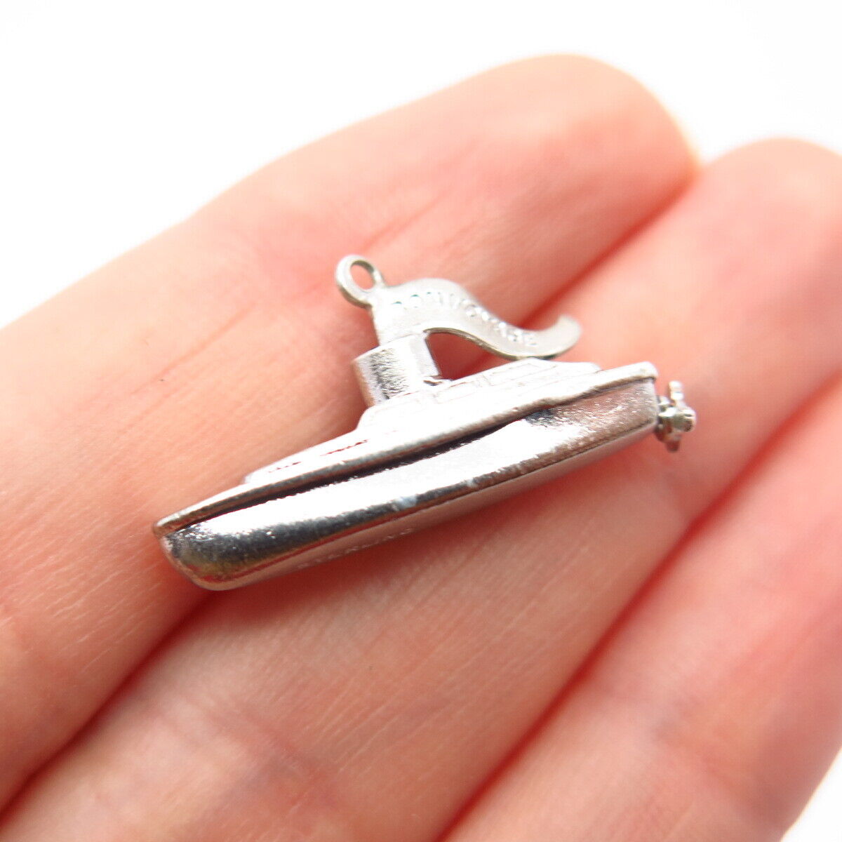 925 Sterling Silver Vintage "Bon Voyage" Ship / Boat Charm Pendant