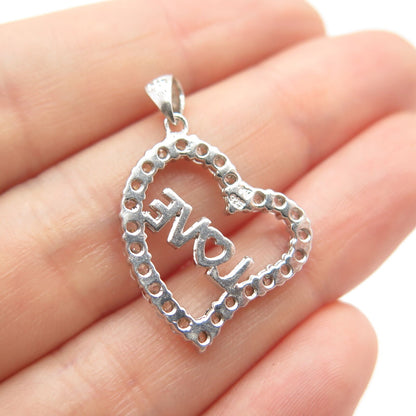 925 Sterling Silver Pave C Z "Love" Open Heart Pendant