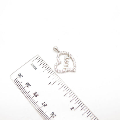 925 Sterling Silver Pave C Z "Love" Open Heart Pendant