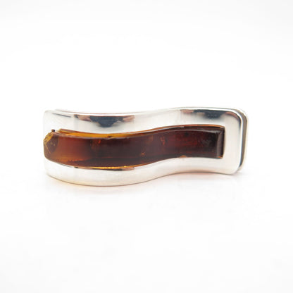 925 Sterling Silver Vintage Real Amber Modernist Slide Pendant