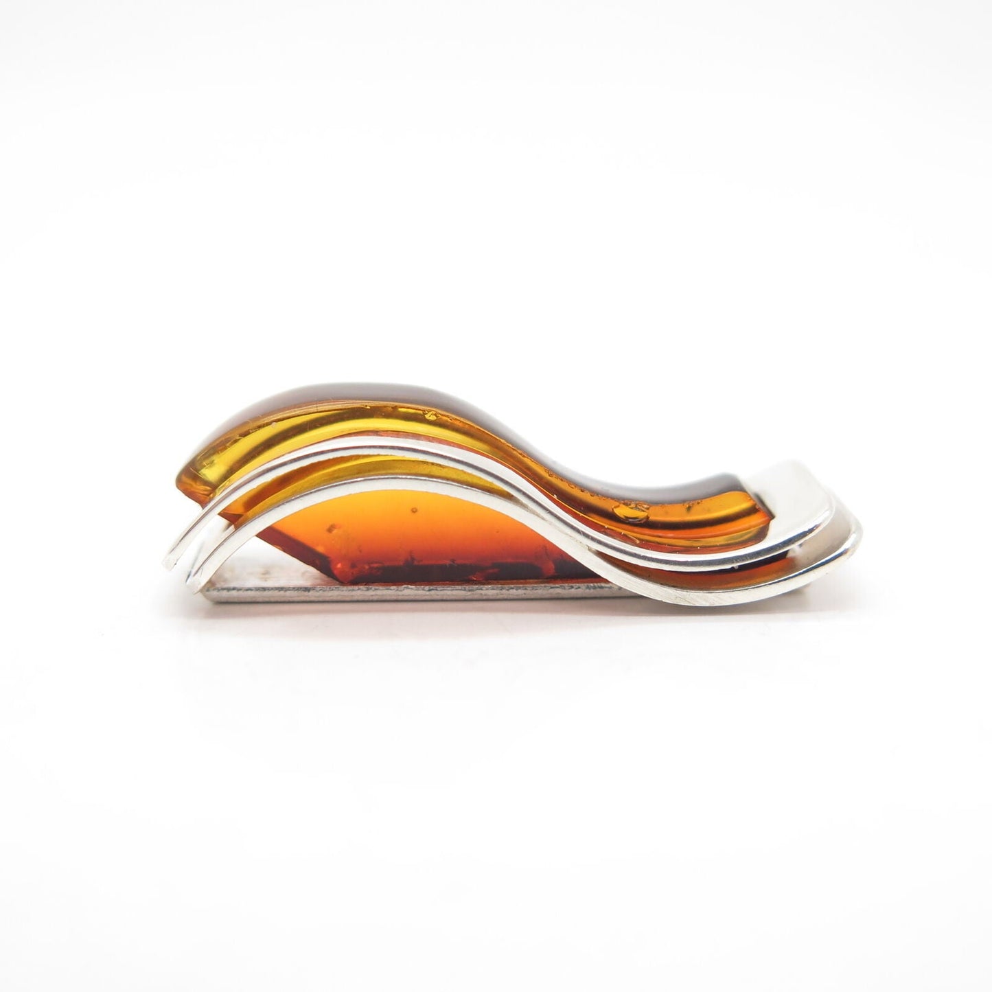 925 Sterling Silver Vintage Real Amber Modernist Slide Pendant