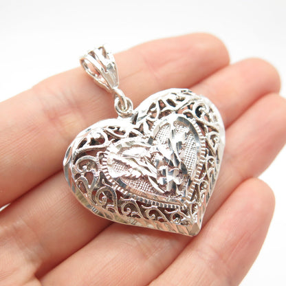 925 Sterling Silver Vintage Ornate Heart Pendant