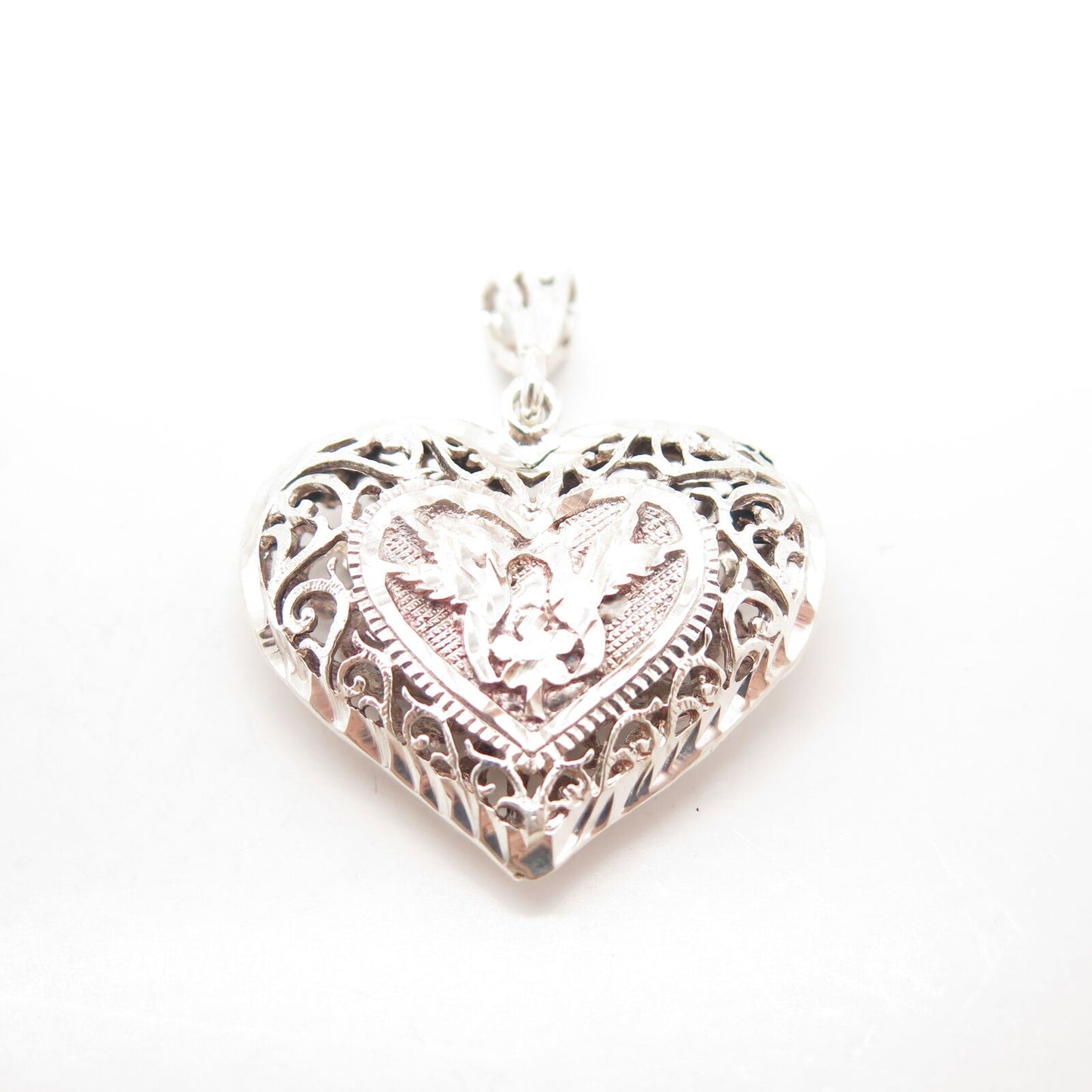 925 Sterling Silver Vintage Ornate Heart Pendant