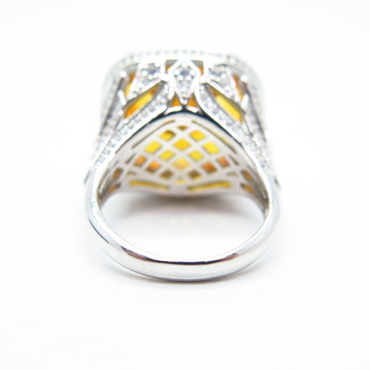 925 Sterling Silver White & Citrine-Tone C Z Ring Size 7.25