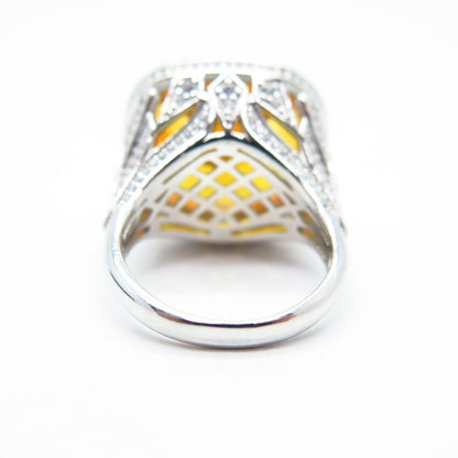 925 Sterling Silver White & Citrine-Tone C Z Ring Size 7.25