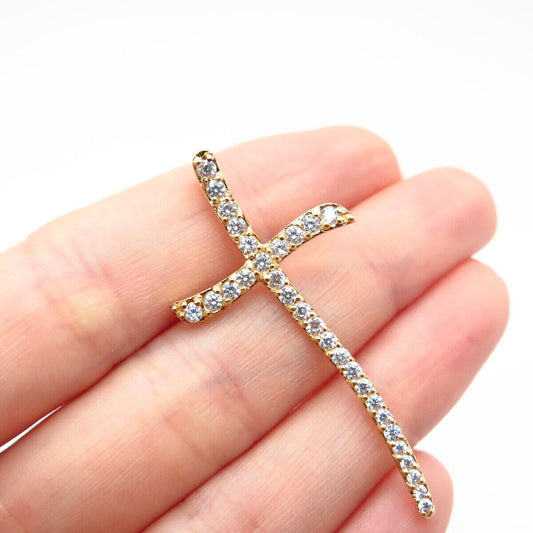925 Sterling Silver Gold Plated C Z Cross Slide Pendant