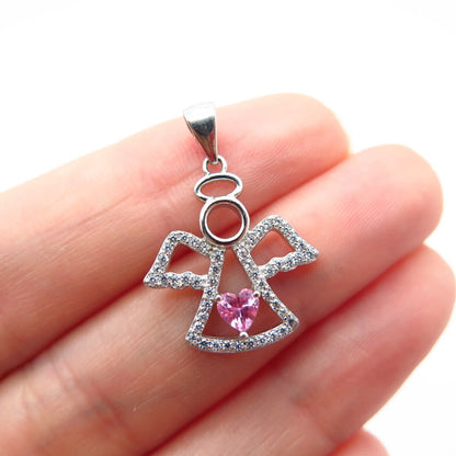 925 Sterling Silver Lab-Created Pink Sapphire & C Z Angel Pendant