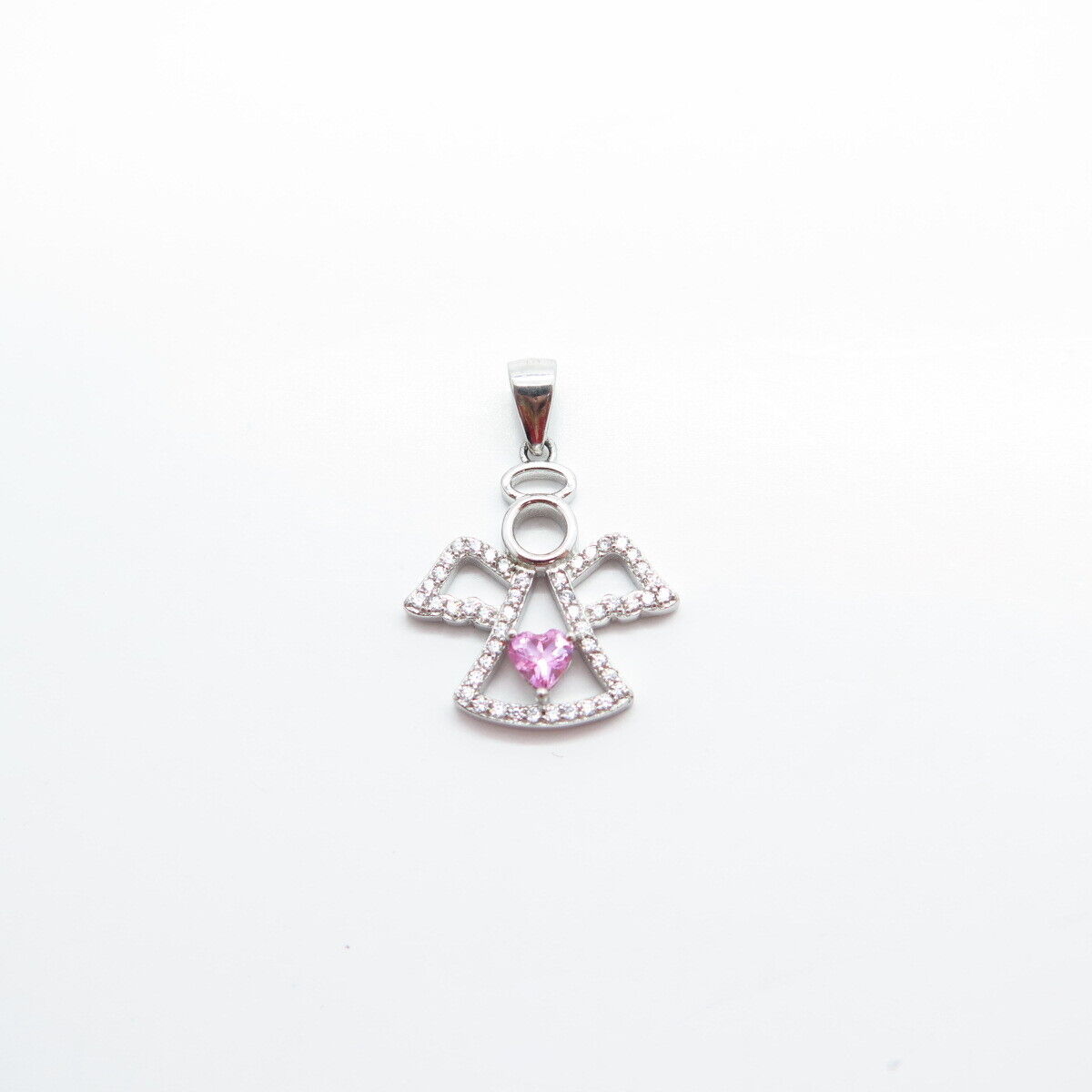 925 Sterling Silver Lab-Created Pink Sapphire & C Z Angel Pendant