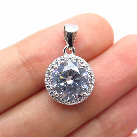 925 Sterling Silver C Z Round Charm Pendant