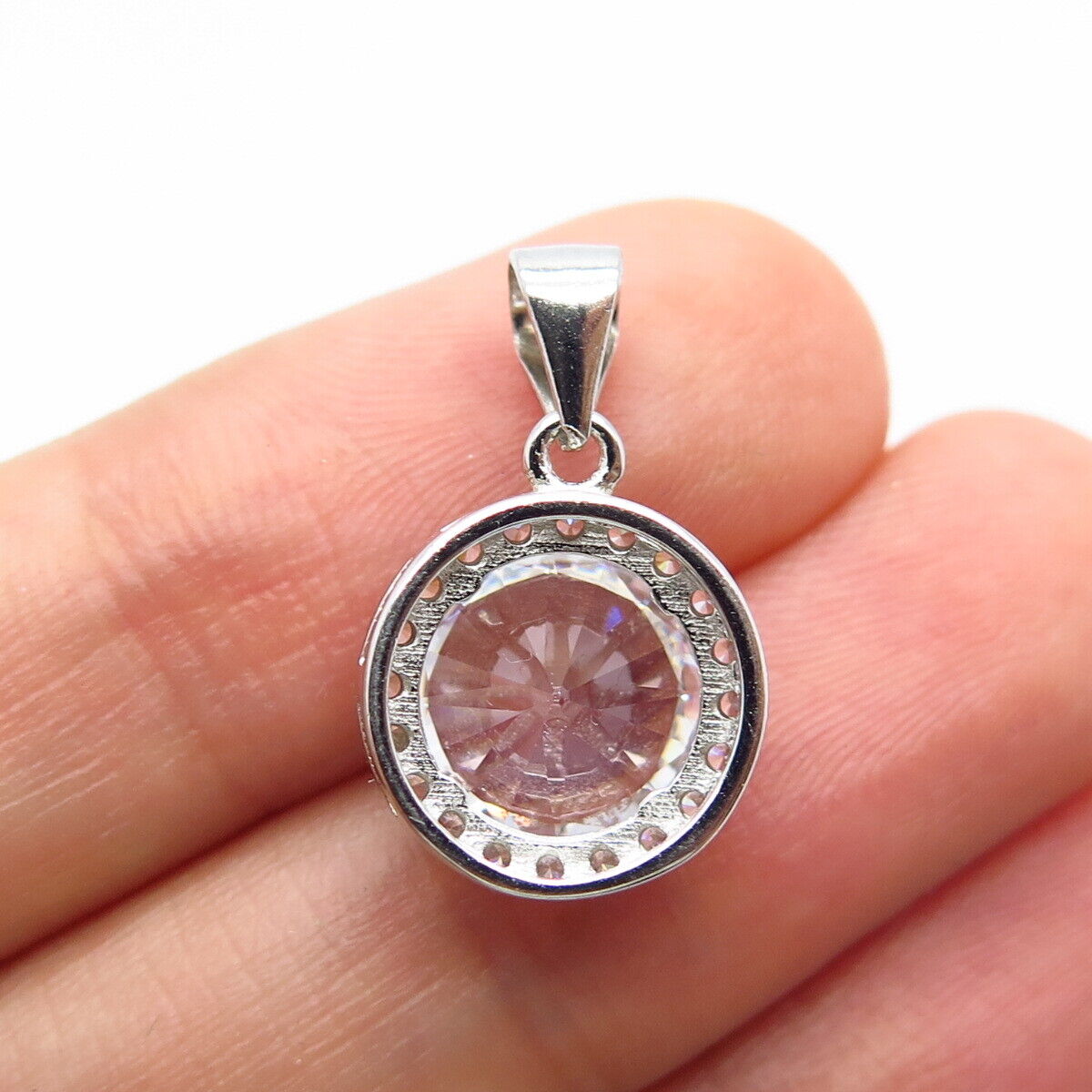 925 Sterling Silver C Z Round Charm Pendant