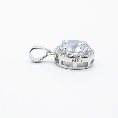 925 Sterling Silver C Z Round Charm Pendant