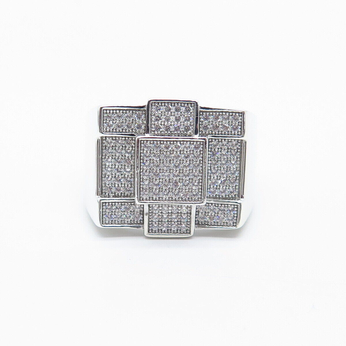 925 Sterling Silver Pave C Z Square Wide Ring Size 9.25