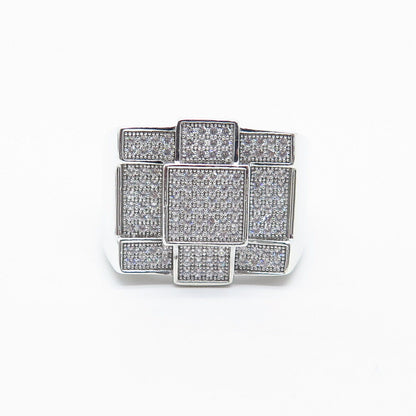 925 Sterling Silver Pave C Z Square Wide Ring Size 9.25