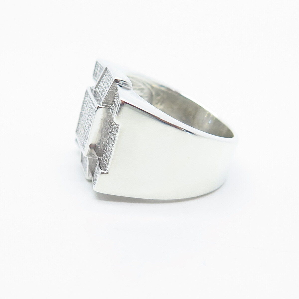 925 Sterling Silver Pave C Z Square Wide Ring Size 9.25