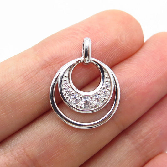 925 Sterling Silver C Z Double Circle Charm Pendant