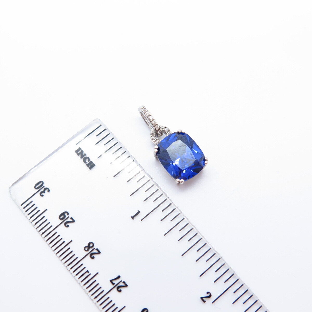 925 Sterling Silver White & Blue C Z Pendant