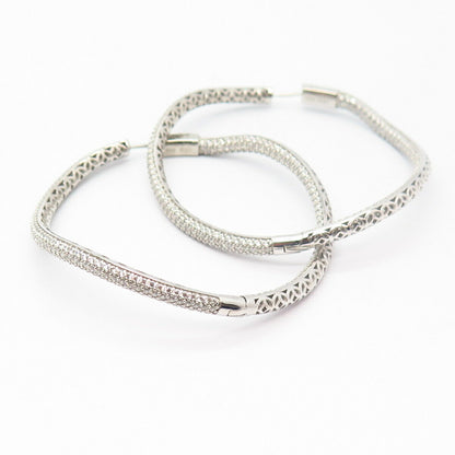 925 Sterling Silver C Z In & Out Curved Hoop Earrings