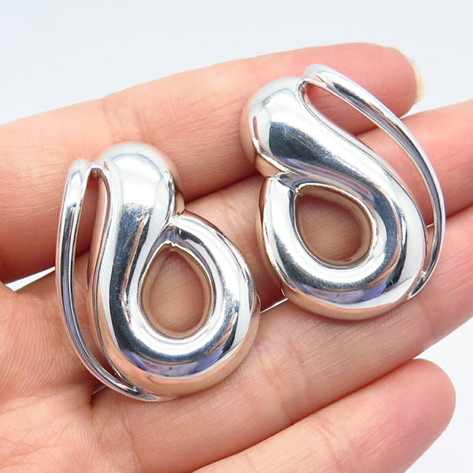 925 Sterling Silver Vintage Bayanihan Modernist Hollow Earrings