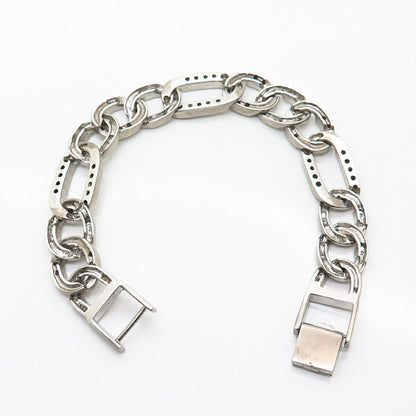 925 Sterling Silver C Z Wide Fancy Figaro Link Bracelet 8 1/4"