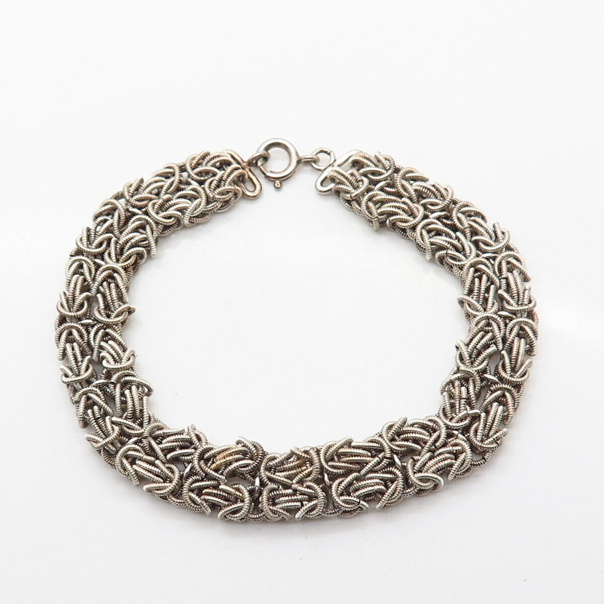 830S Silver Vintage 2-Row Byzantine Link Bracelet 7.5"