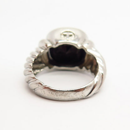 925 Sterling Silver Real Melanite Gemstone Twisted Design Ring Size 8