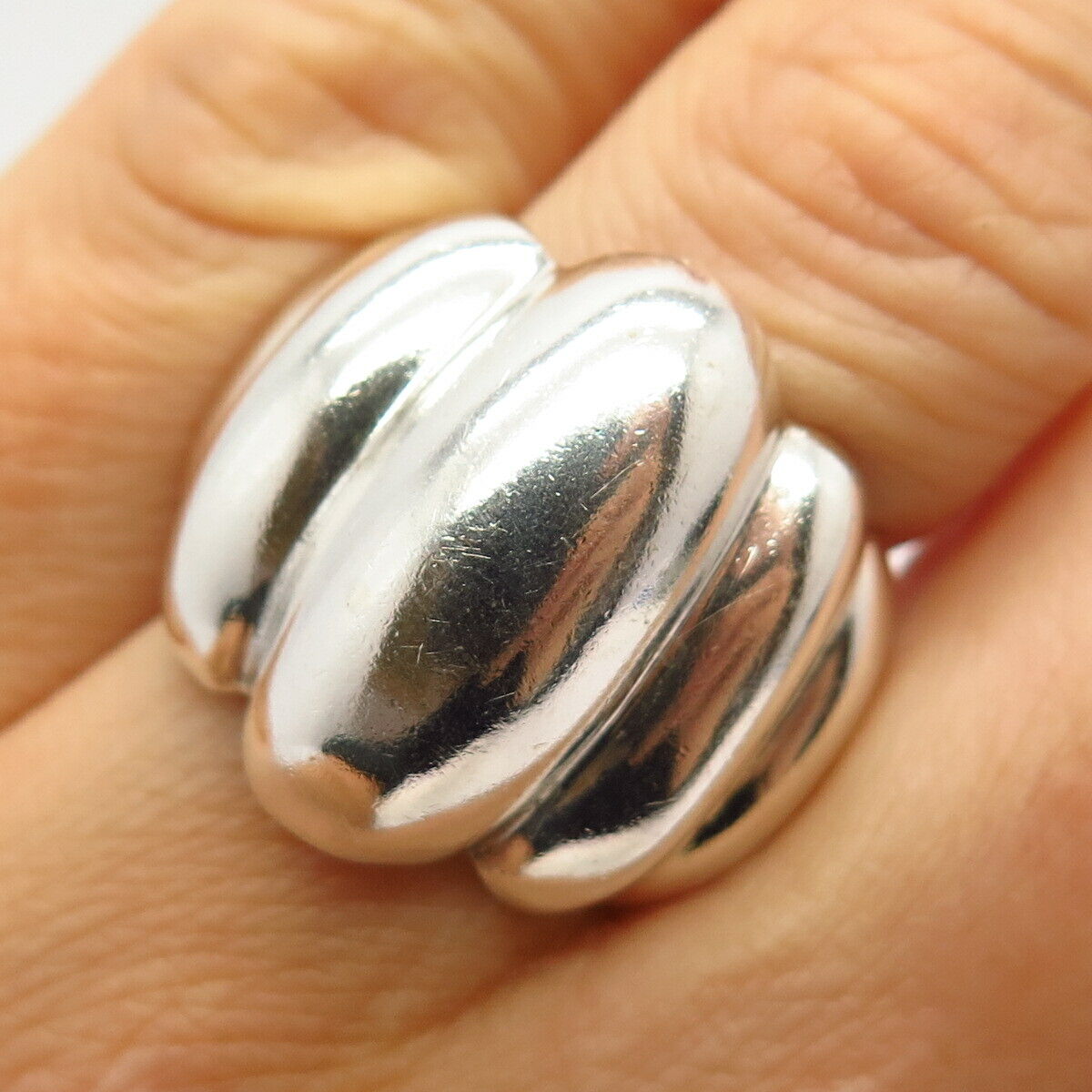 925 Sterling Silver Vintage Mexico Puffy Graduated Design Wide Ring Size 7