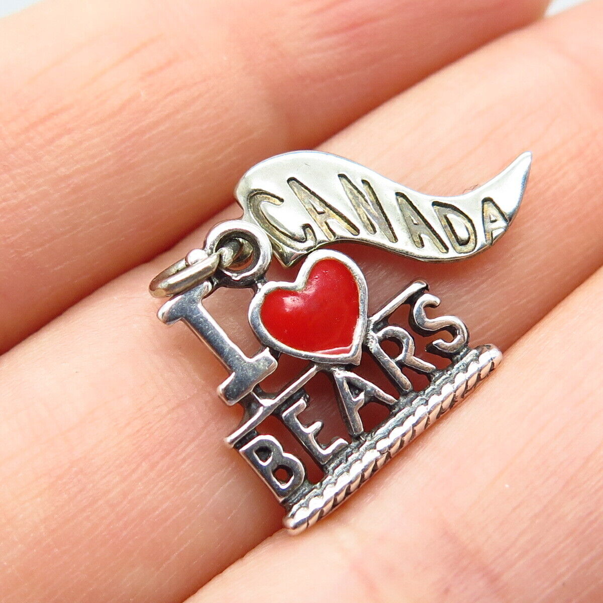 925 Sterling Silver Vintage Enamel "I love Bears Canada" Charm Pendant