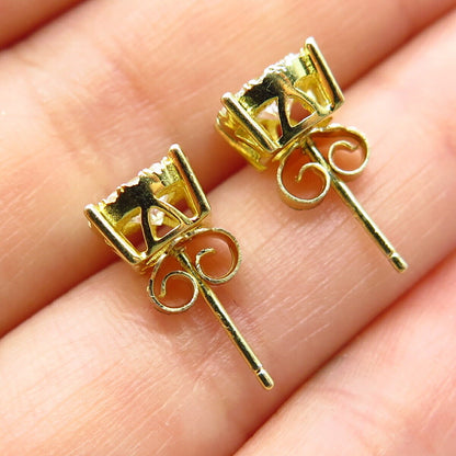 925 Sterling Silver Gold Plated C Z Round Stud Earrings