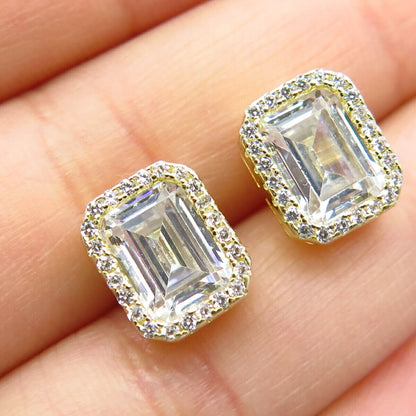 925 Sterling Silver Gold Plated C Z Radiant-Cut Stud Earrings