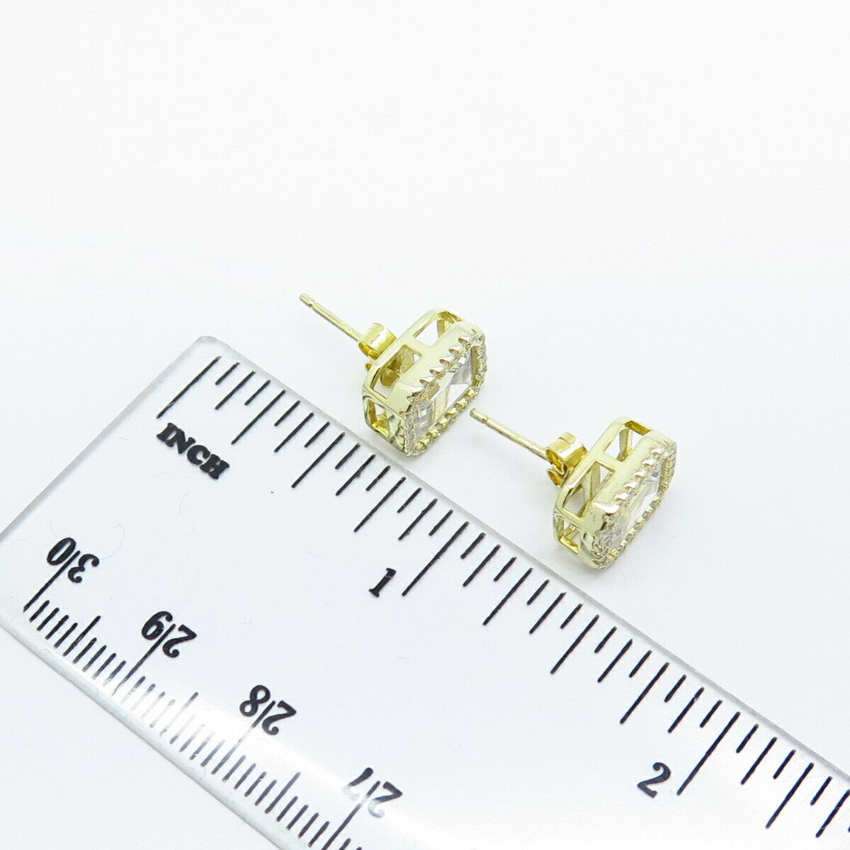 925 Sterling Silver Gold Plated C Z Radiant-Cut Stud Earrings