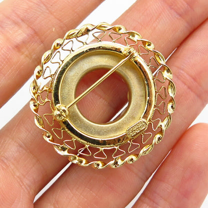 1/20 12K Gold Filled Vintage Catamore Real Pearl Twisted Design Round Pin Brooch